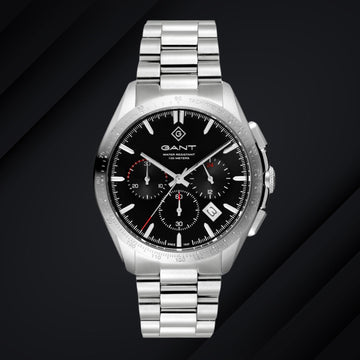 Ρολόι Gant Hammondsport G168003 χρονογράφος με ασημί ατσάλινο μπρασελέ και μαύρο καντράν διαμέτρου 44mm.